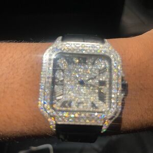 Sparkling Silver Watch with Black Strap